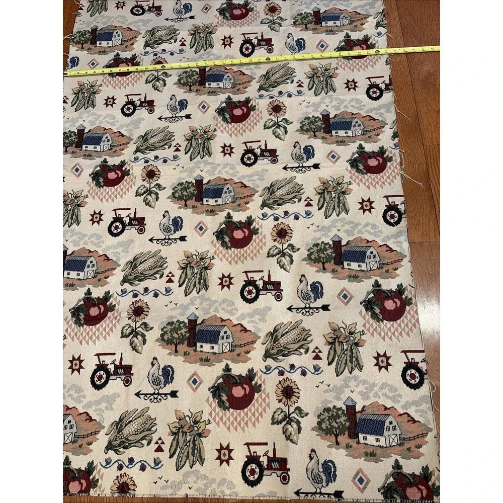 Vintage‎ Farmhouse Tapestry Fabric Panel Farm Barn Tractor Rooster 60x45